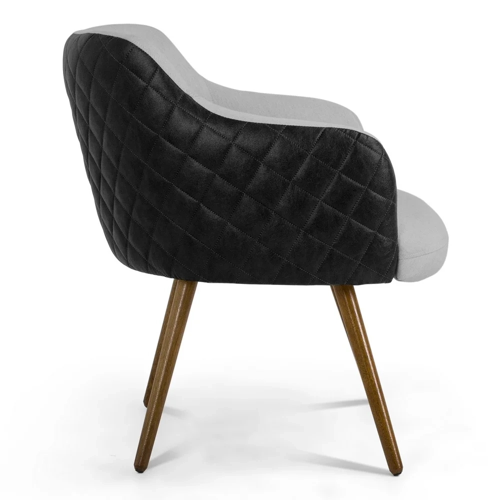 Kit 2 Poltronas Decorativas Pés Palito Madeira Jade Corano C-05 Linho D-315 Cinza Claro - Domi