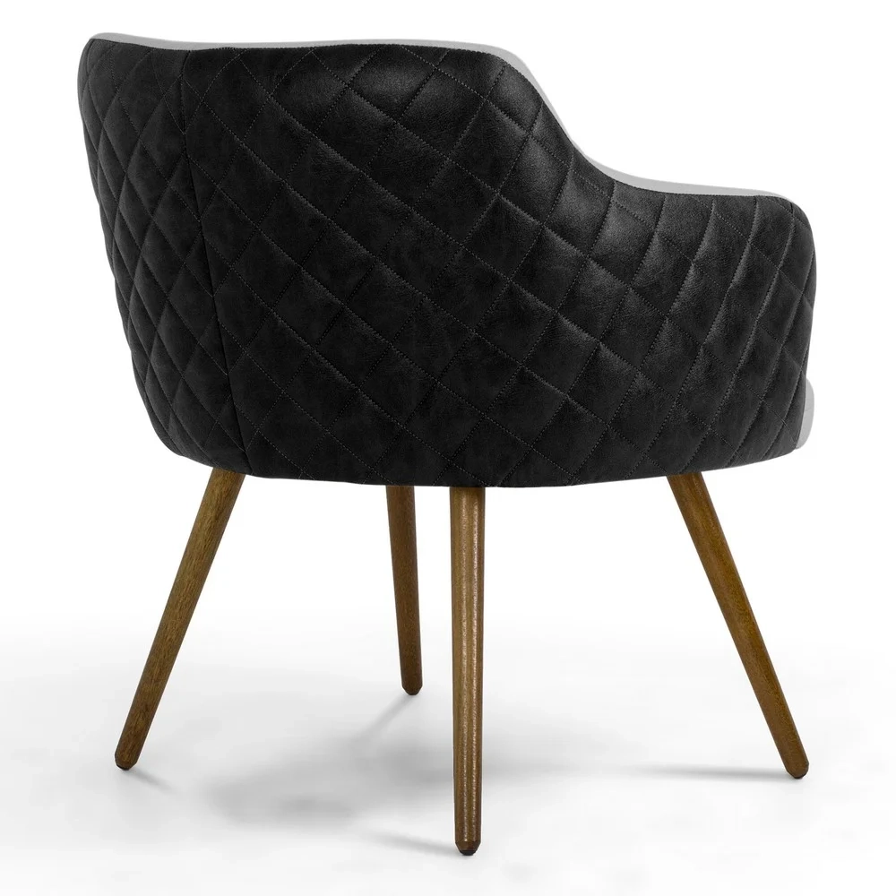 Kit 2 Poltronas Decorativas Pés Palito Madeira Jade Corano C-05 Linho D-315 Cinza Claro - Domi