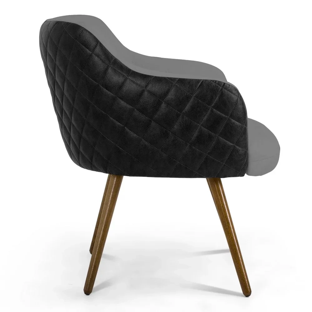 Kit 02 Poltronas Decorativas Jade Pés Palito Madeira C-416 Corano Tressê Linho Cinza Escuro - Domi