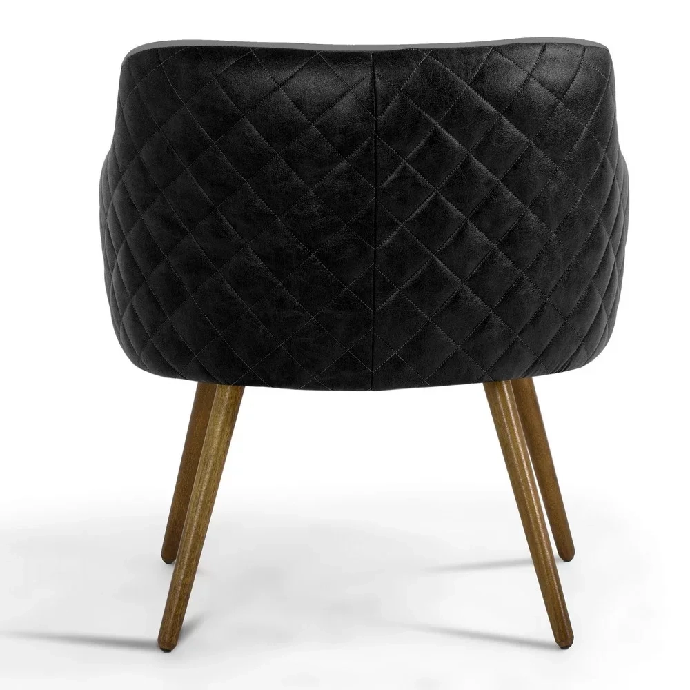 Kit 02 Poltronas Decorativas Jade Pés Palito Madeira C-416 Corano Tressê Linho Cinza Escuro - Domi