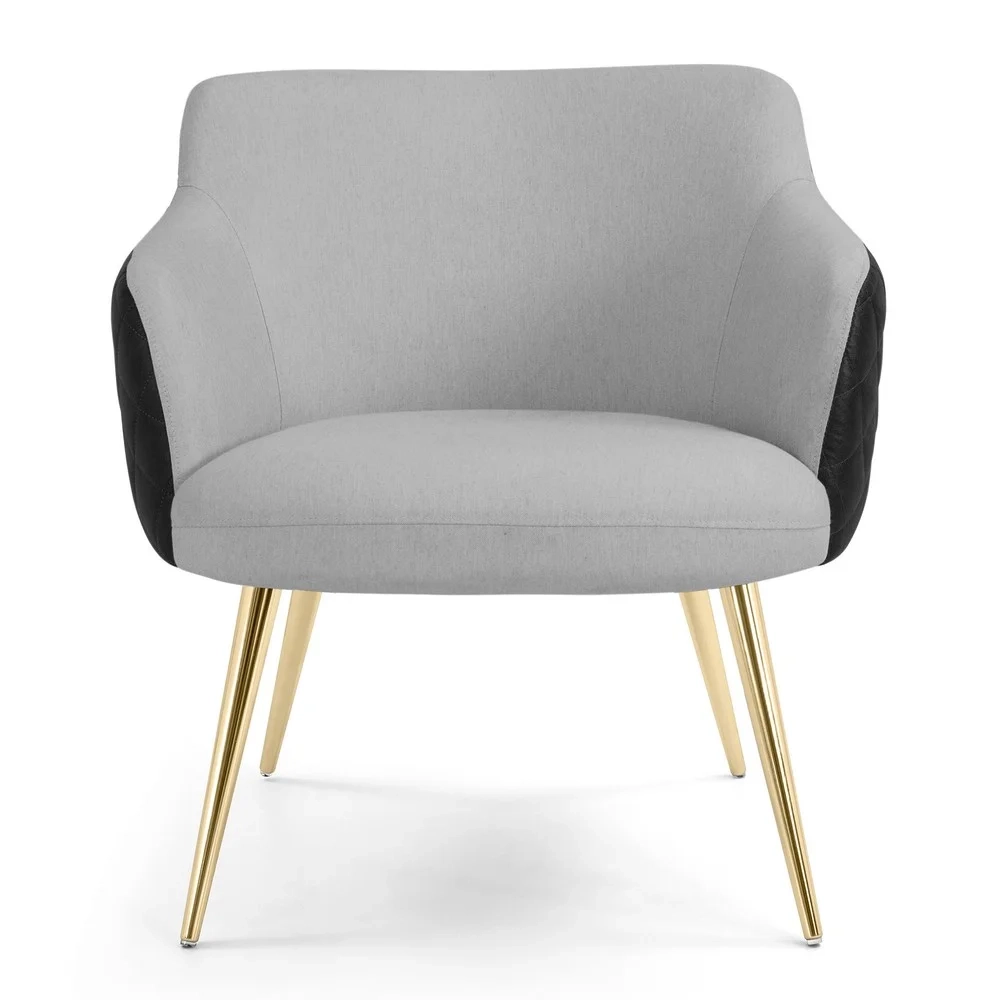 Kit 2 Poltronas Decorativas Pés Palito Metalizado Jade Corano C-05 Linho D-315 Cinza Claro - Domi