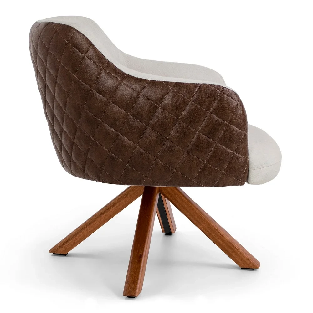 Kit 02 Poltronas Decorativas Jade Base Giromad Corano B-10 Tressê Linho Bege - Domi