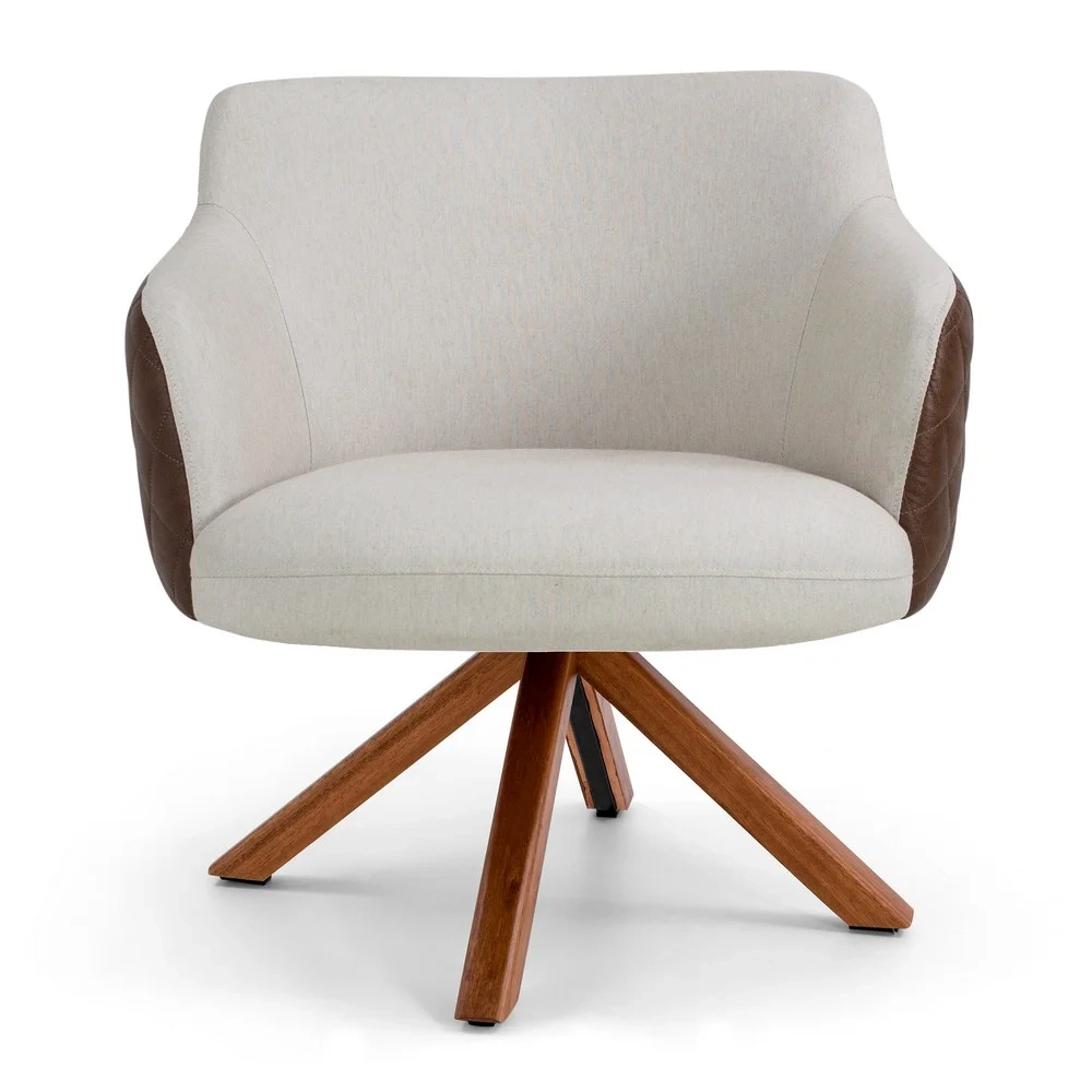 Kit 02 Poltronas Decorativas Jade Base Giromad Corano B-10 Tressê Linho Bege - Domi