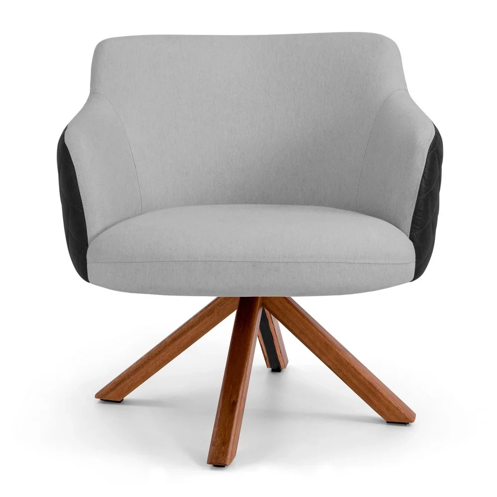 Kit 2 Poltronas Decorativas Jade Base Giromad Corano C-05 Lona D-315 Cinza Claro - Domi