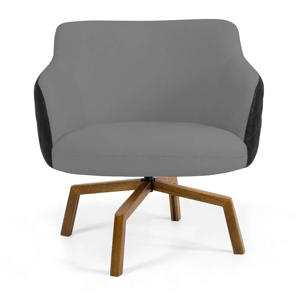 Kit 02 Poltronas Decorativas Jade Base Giromad C-416 Corano Tressê Linho Cinza Escuro - Domi