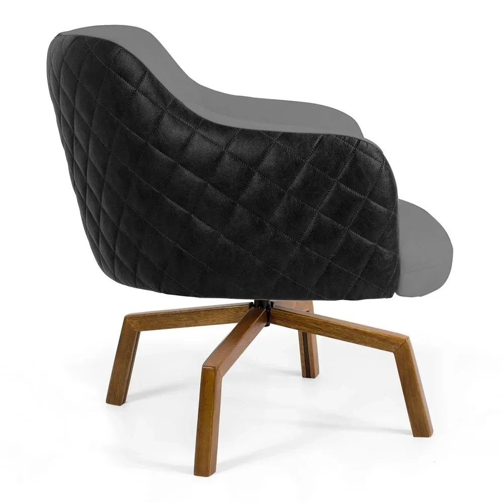 Kit 02 Poltronas Decorativas Jade Base Giromad C-416 Corano Tressê Linho Cinza Escuro - Domi