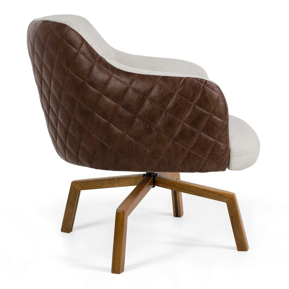 Kit 02 Poltronas Decorativas Jade Base Ka Giratória Corano B-10 Tressê Linho Bege - Domi