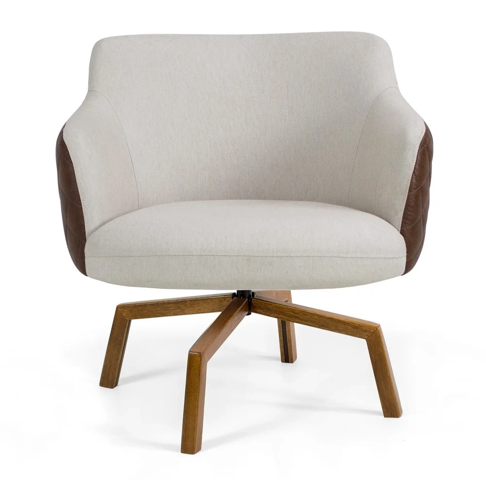 Kit 02 Poltronas Decorativas Jade Base Ka Giratória Corano B-10 Tressê Linho Bege - Domi