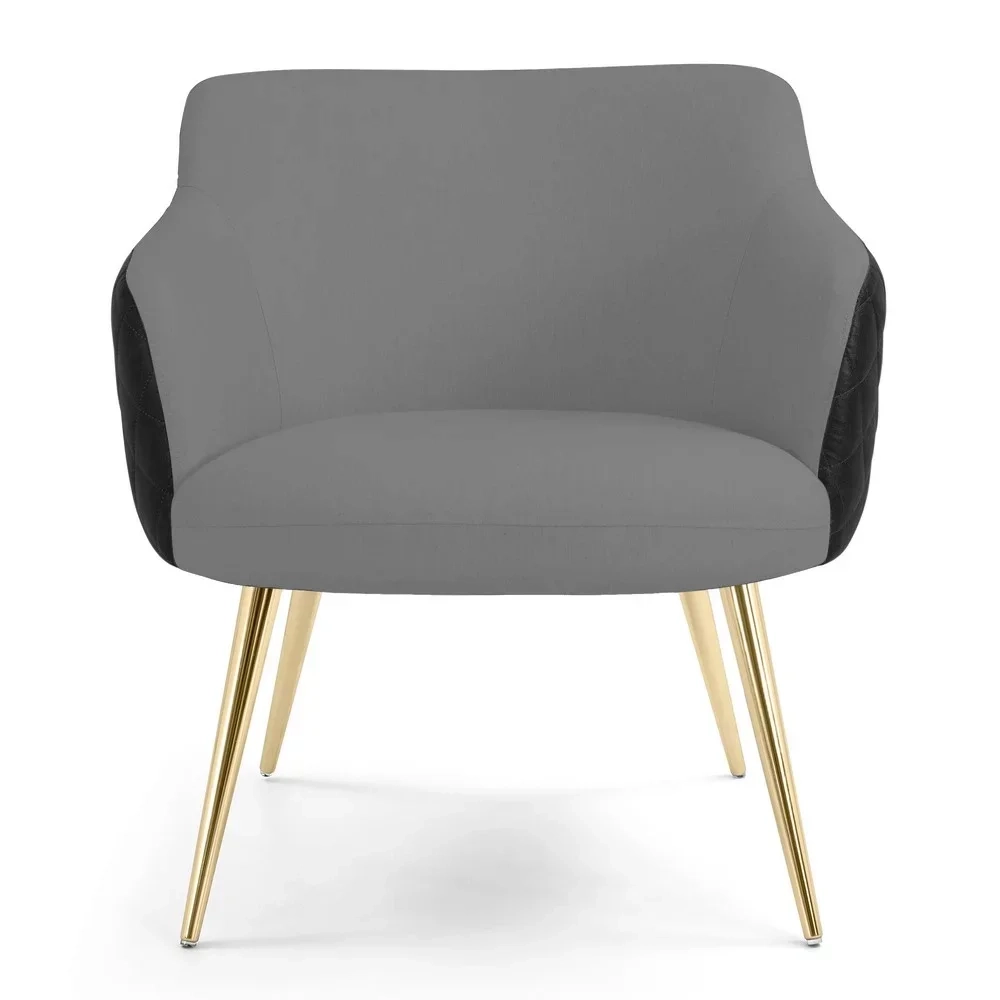 Kit 02 Poltronas Decorativas Jade Pés Alumínio C-416 Corano Tressê Linho Cinza Escuro - Domi