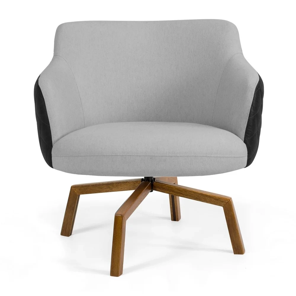 Kit 2 Poltronas Decorativas Jade Base Ka Giratória Corano C-05 Lona D-315 Cinza Claro - Domi