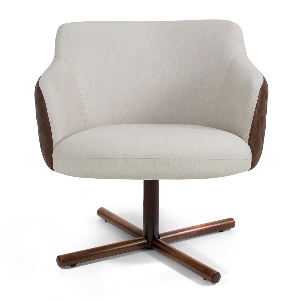 Kit 02 Poltronas Decorativas Jade Base Xis Giratória Corano B-10 Tressê Linho Bege - Domi