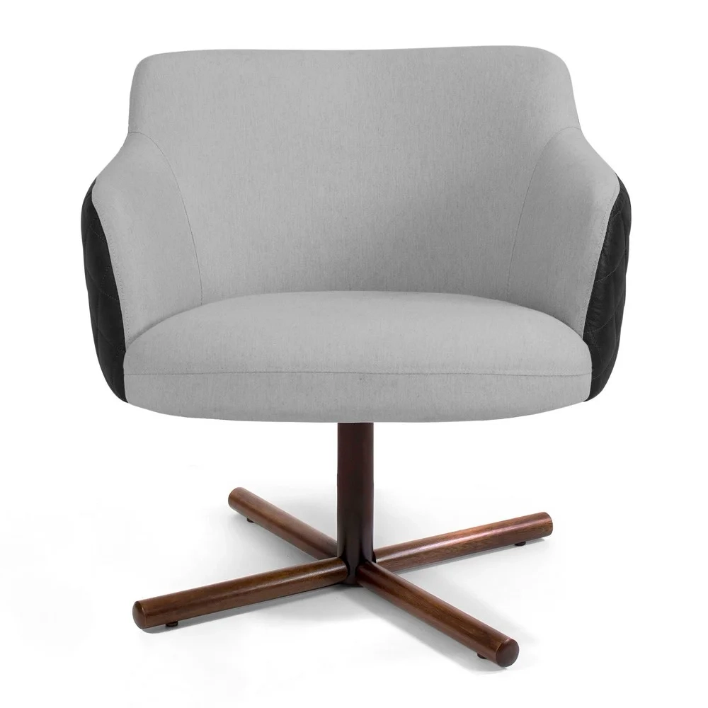 Kit 2 Poltronas Decorativas Base Giratória Xis Jade Corano C-05 Linho D-315 Cinza Claro - Domi