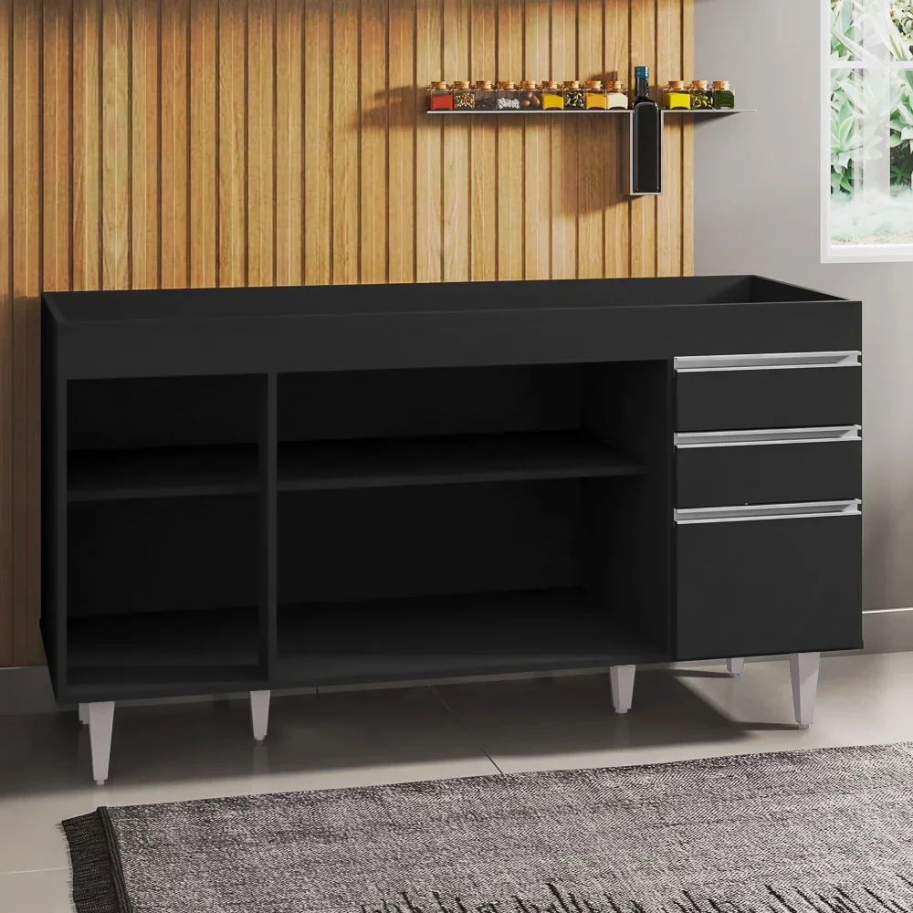 Balcão Gabinete para pia sem Tampo 150cm  Marrocos Preto - Lumil