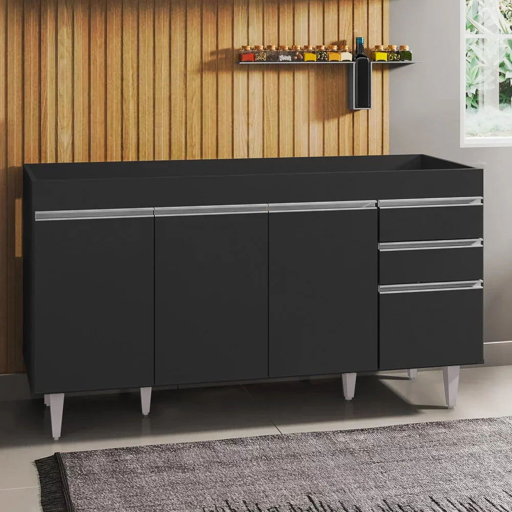 Balcão Gabinete para pia sem Tampo 150cm  Marrocos Preto - Lumil