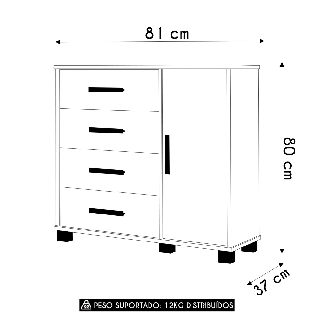Cômoda Infantil Para Quarto 80cm 4 Gavetas Carruagem Rosa Z53 - Mpozenato