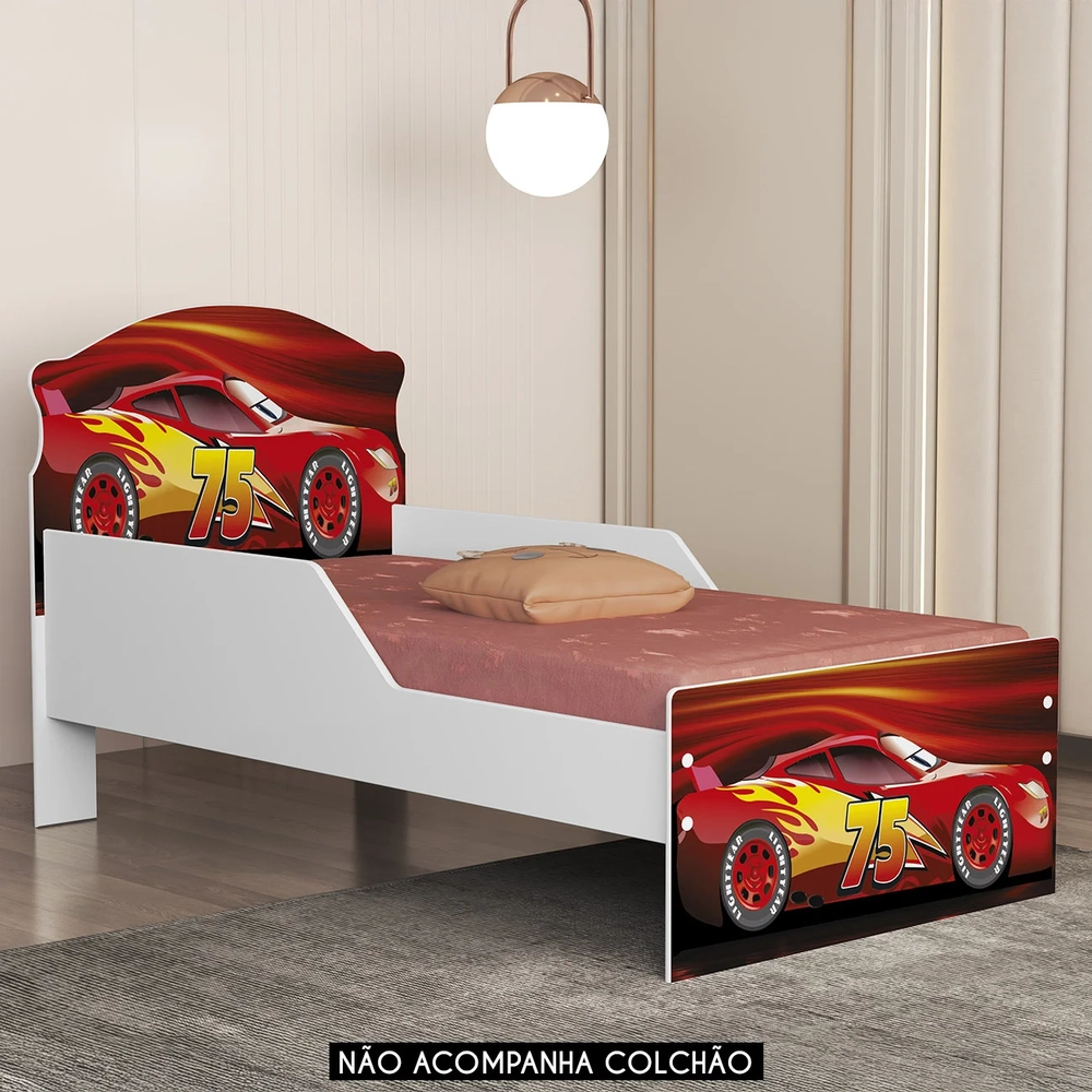Mini Cama Infantil 148x68cm Proteção Lateral Carro Vermelho Z53 - Mpozenato