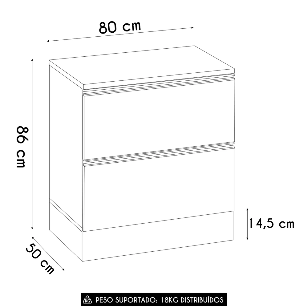Balcão de Cozinha Cooktop 80cm Grace Carvalho Oak/Off White Z44 - Mpozenato