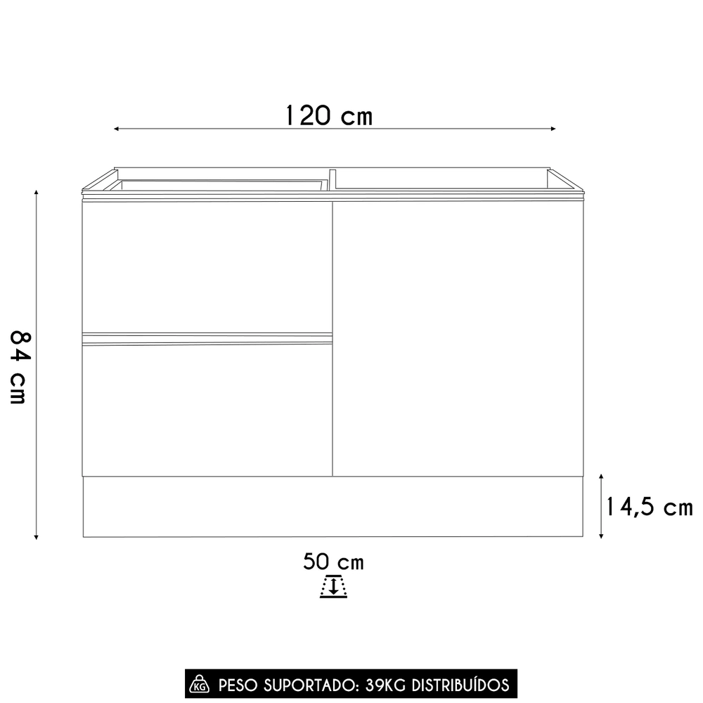 Balcão de Cozinha Para Pia 120cm Grace Carvalho Oak/Off White Z44 - Mpozenato