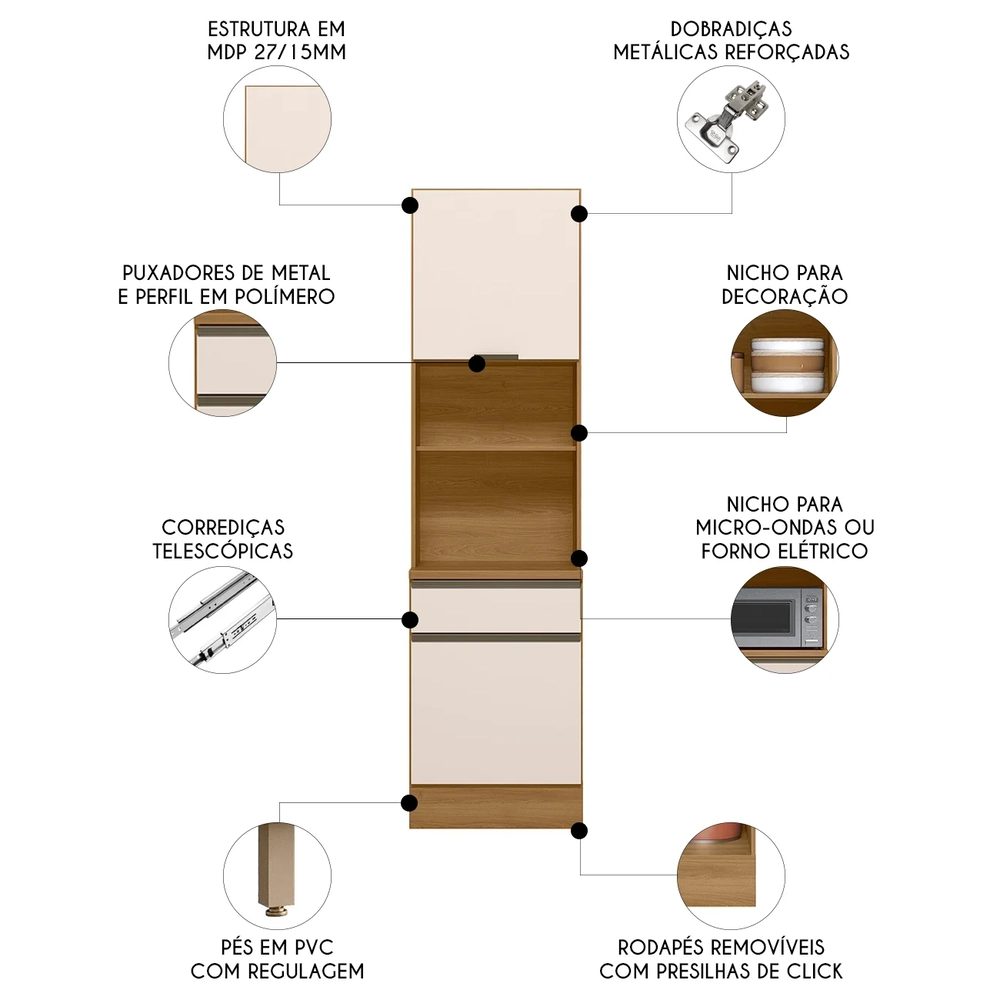Paneleiro Cozinha Torre Quente Grace Carvalho Oak/Off White Z44 - Mpozenato