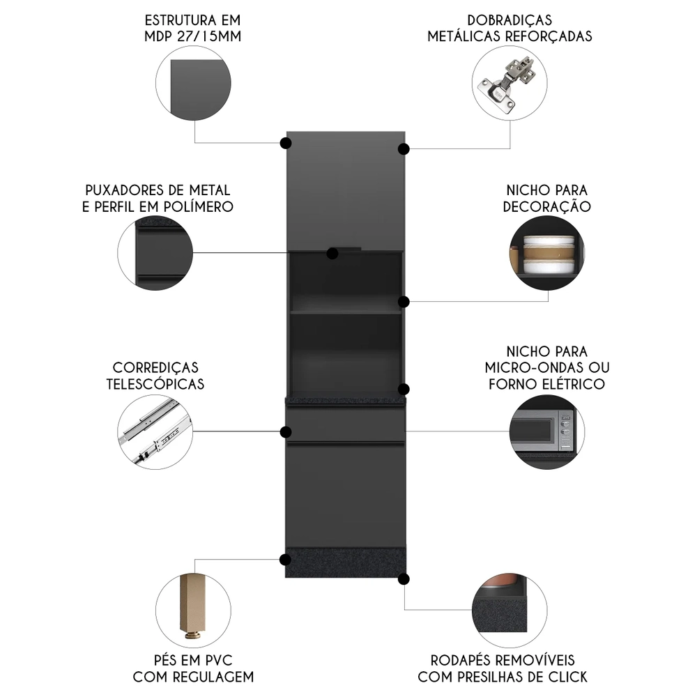 Paneleiro Cozinha Torre Quente Grace Grafite Z44            - Mpozenato