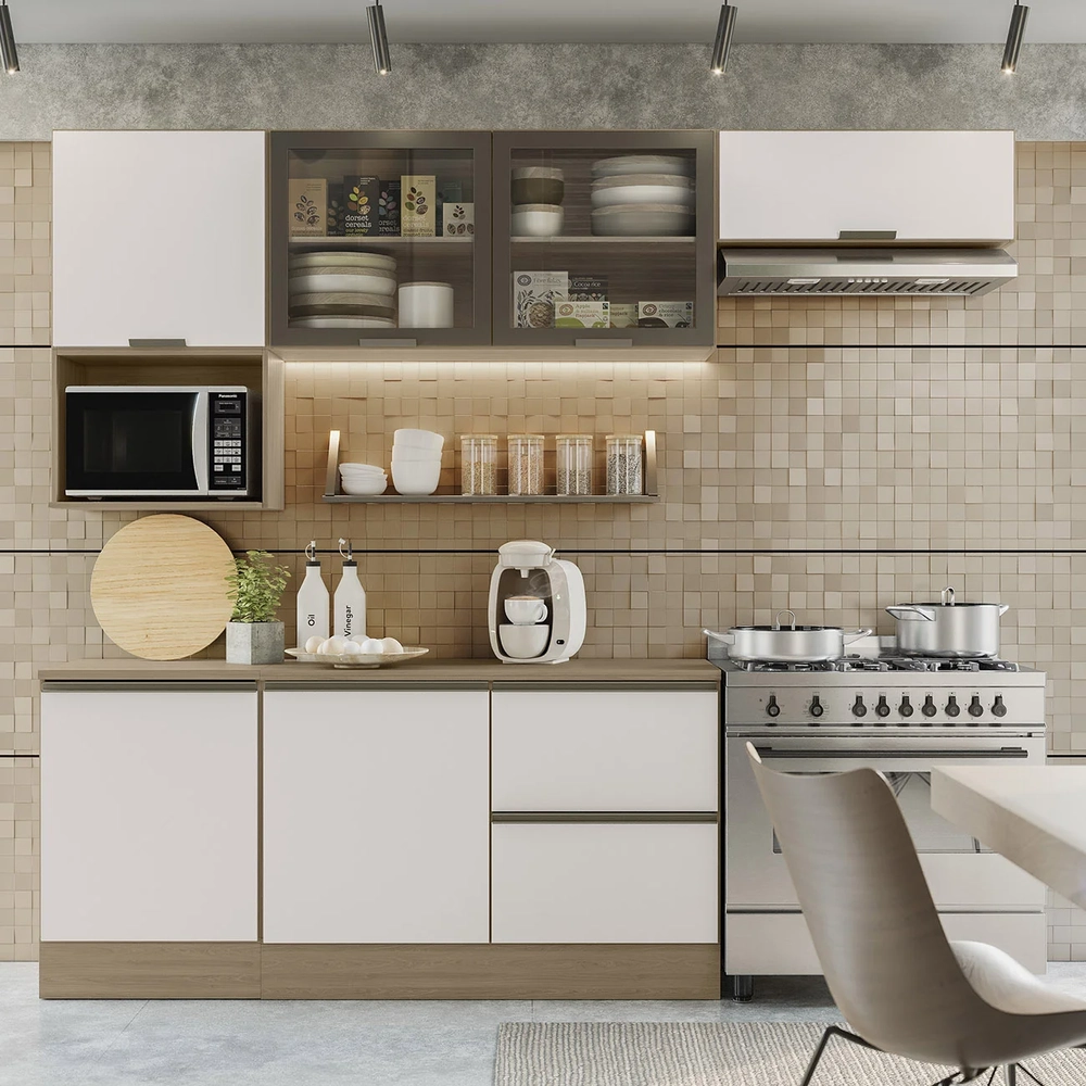 Armário de Cozinha CP02 e Tampo Grace Carvalho Oak/Off White Z44 - Mpozenato