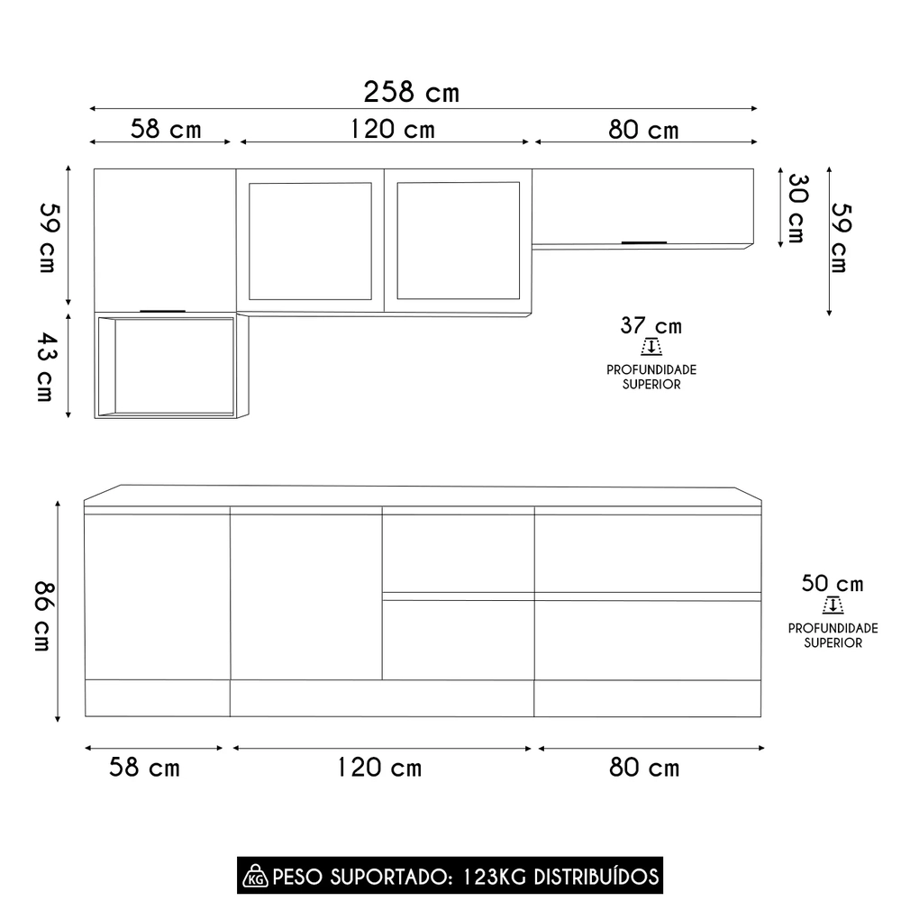 Armário de Cozinha CP03 e Tampo Grace Carvalho Oak/Off White Z44 - Mpozenato