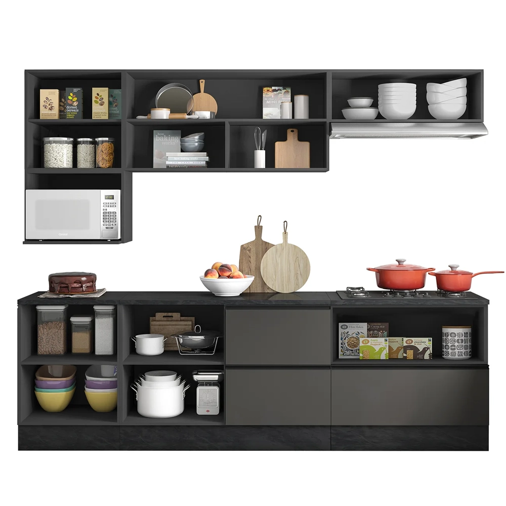 Armário de Cozinha CP03 e Tampo Grace Grafite Z44           - Mpozenato