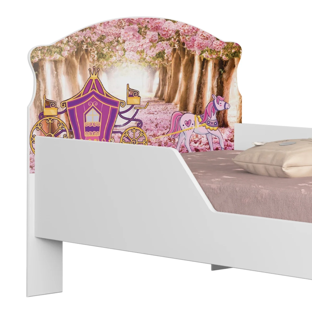 Mini Cama Infantil 148x68cm Proteção Lateral Carruagem Rosa Z53 - Mpozenato