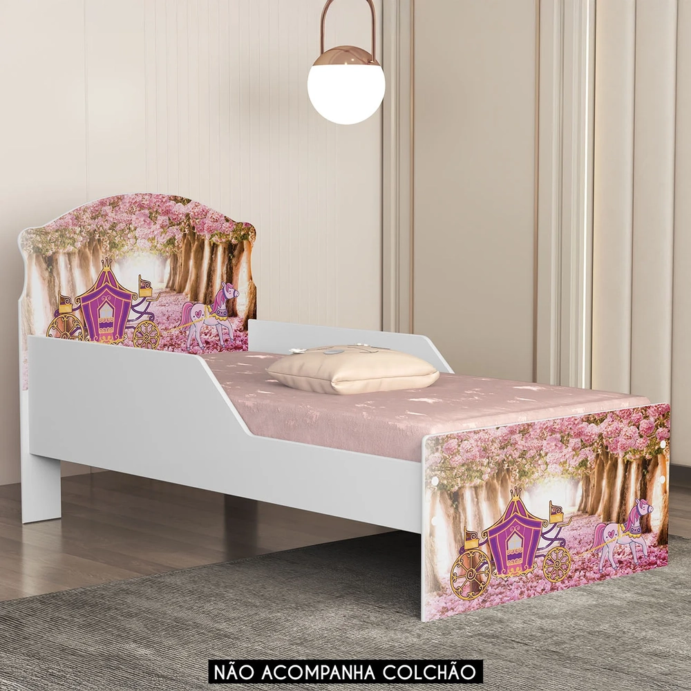 Mini Cama Infantil 148x68cm Proteção Lateral Carruagem Rosa Z53 - Mpozenato
