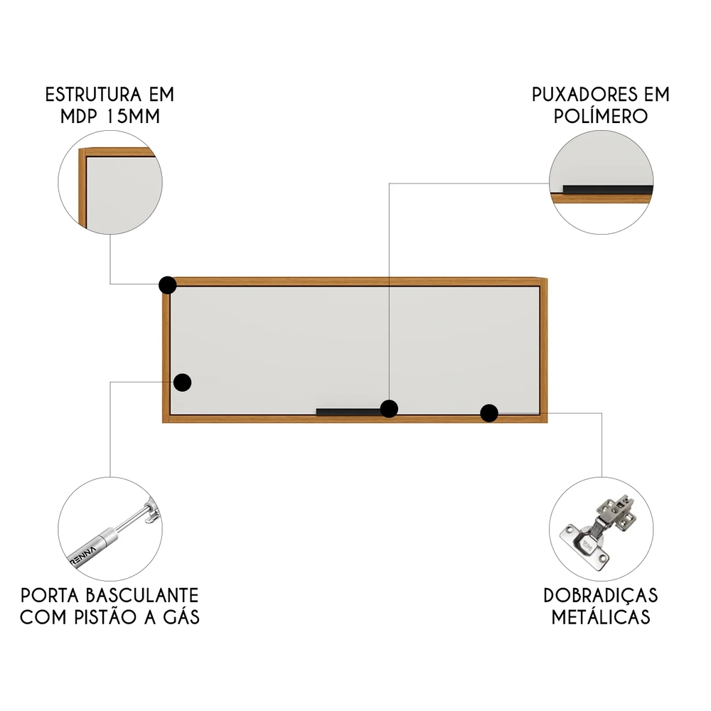 Armário Aéreo Basculante 80cm Nala Freijó UV/Off Acetinado Z44 - Mpozenato