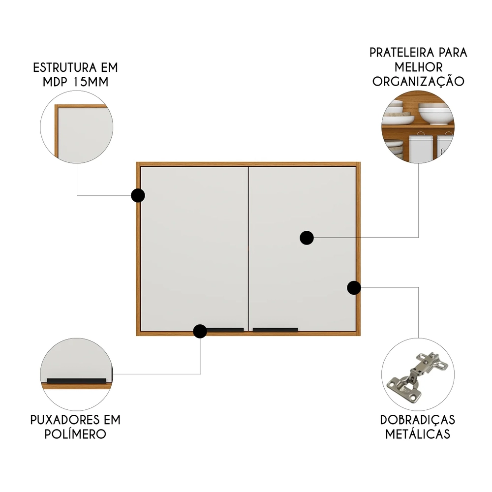 Armário de Cozinha Aéreo 80cm Nala Freijó UV/Off Acetinado Z44 - Mpozenato