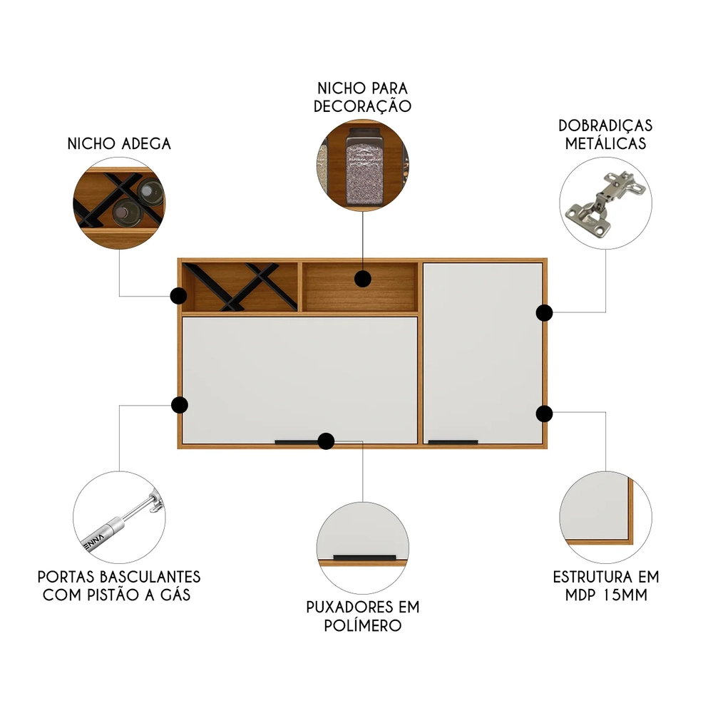 Armário de Cozinha Aéreo 120cm Nala Freijó UV/Off Acetinado Z44 - Mpozenato
