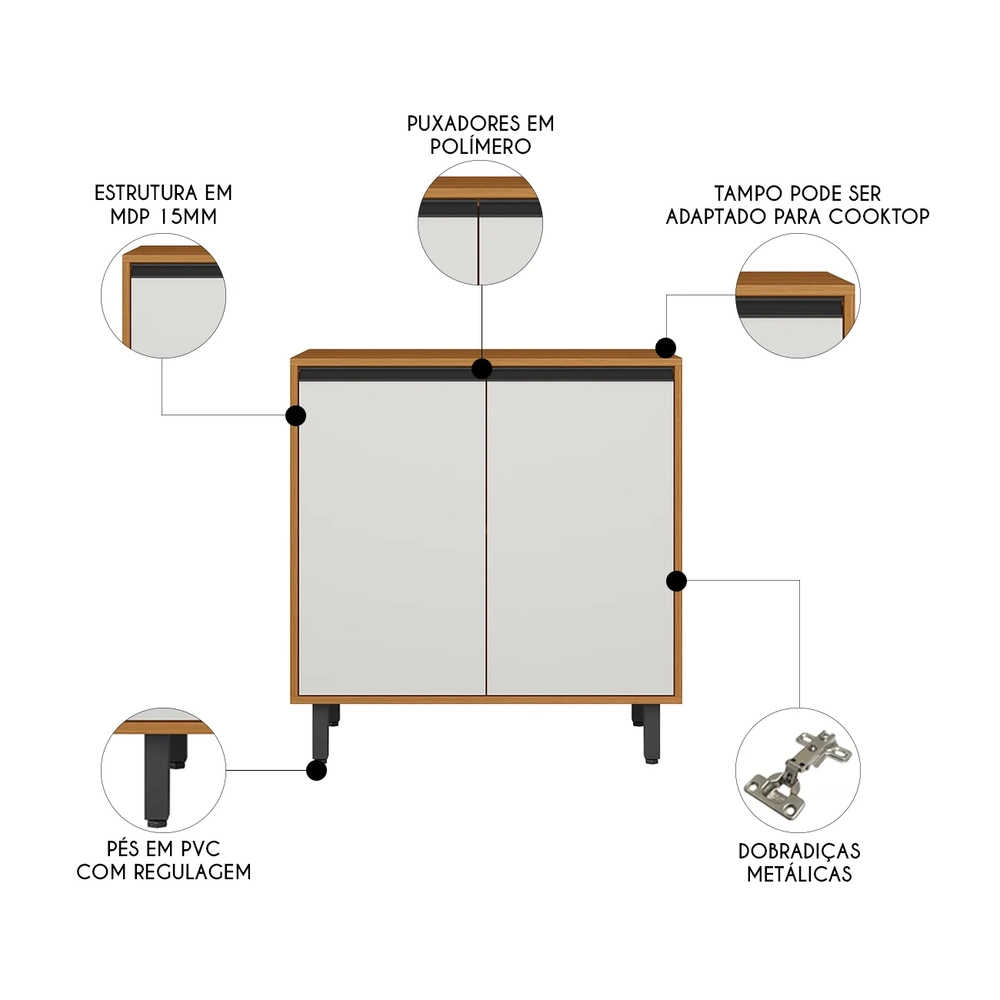 Balcão de Cozinha Cooktop 80cm Nala Freijó UV/Off Acetinado Z44 - Mpozenato