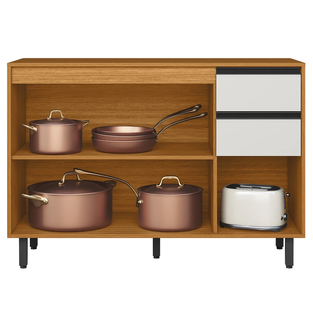 Balcão de Cozinha e Tampo 120cm Nala Freijó UV/Off Acetinado Z44 - Mpozenato