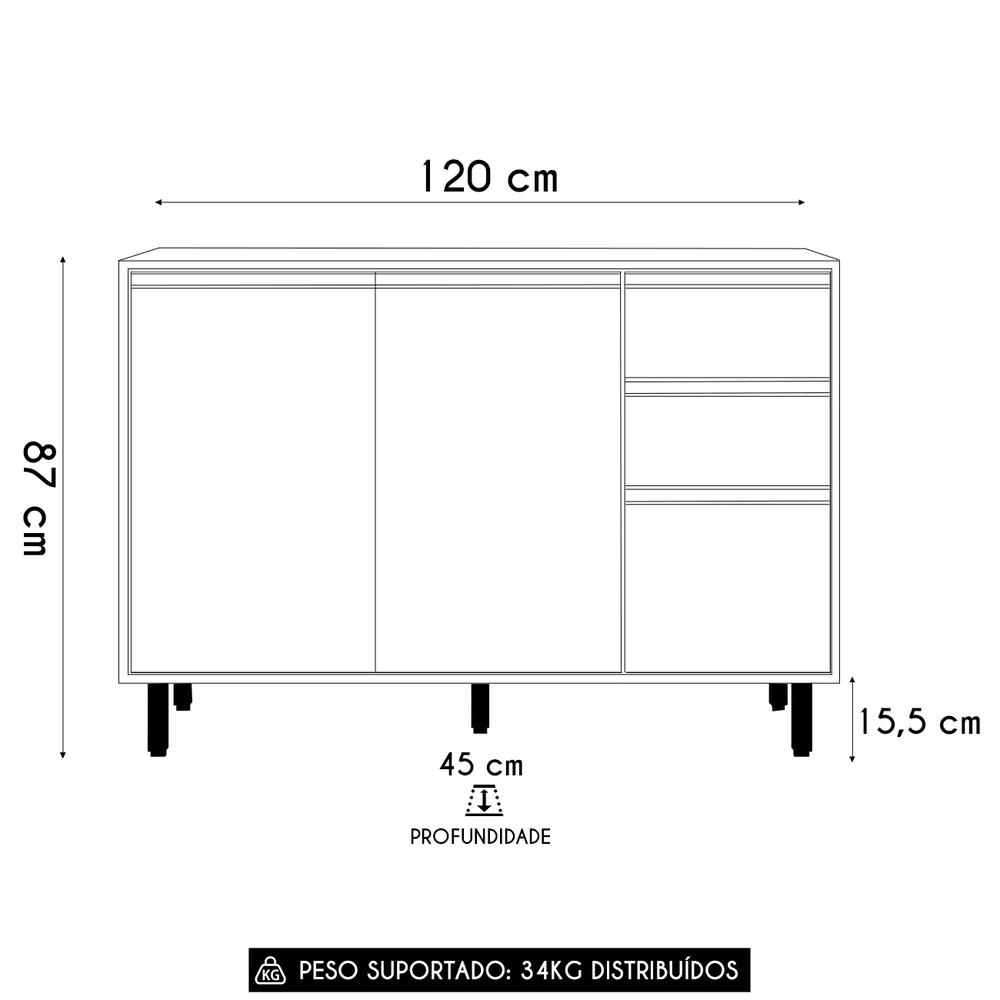 Balcão de Cozinha e Tampo 120cm Nala Freijó UV/Off Acetinado Z44 - Mpozenato