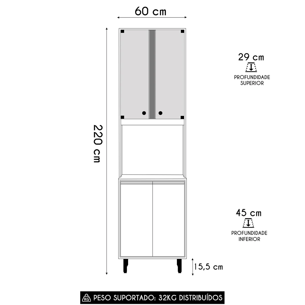 Paneleiro Cozinha Porta de Vidro Nala Freijó UV/Off Acetinado Z44 - Mpozenato