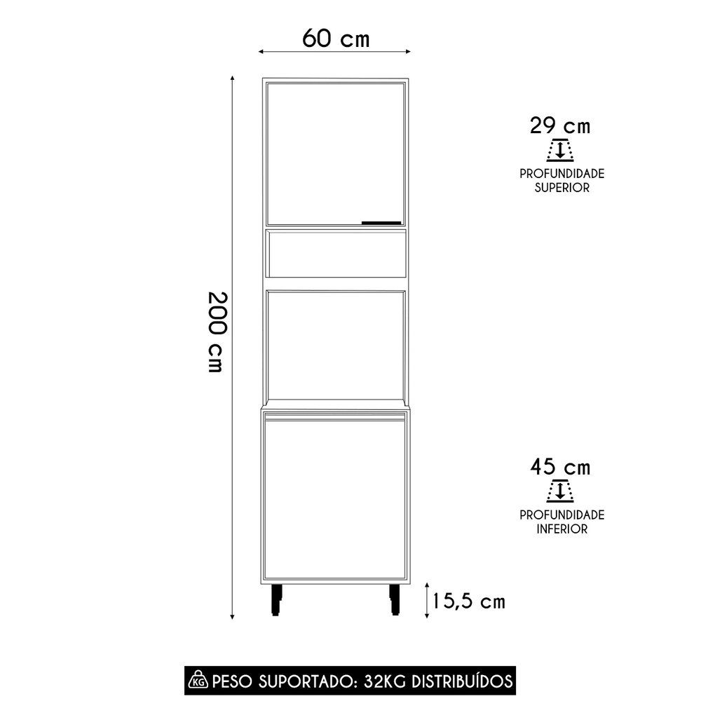 Paneleiro Cozinha Torre Quente Nala Freijó UV/Off Acetinado Z44 - Mpozenato