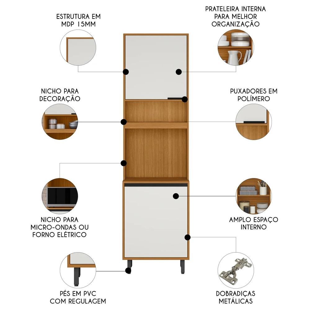 Paneleiro Cozinha Torre Quente Nala Freijó UV/Off Acetinado Z44 - Mpozenato