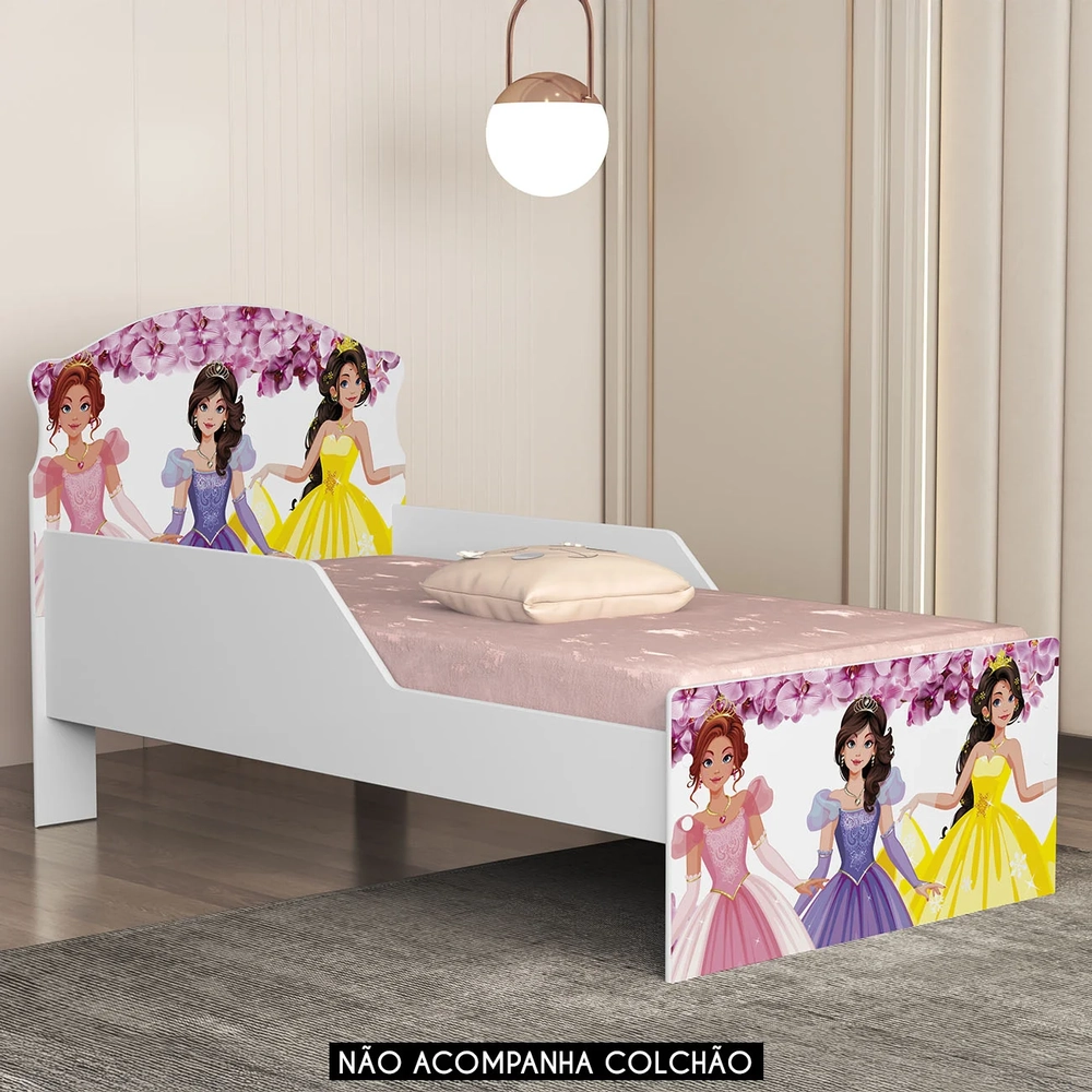 Mini Cama Infantil 148x68cm Proteção Lateral Princesa Rosa Z53 - Mpozenato