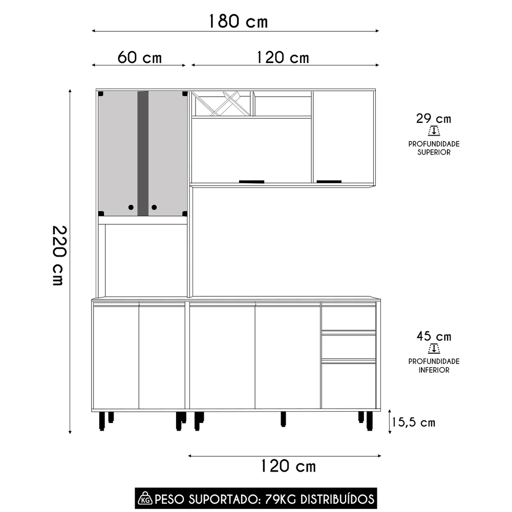 Armário de Cozinha CP01 180cm Nala Freijó UV/Off Acetinado Z44 - Mpozenato