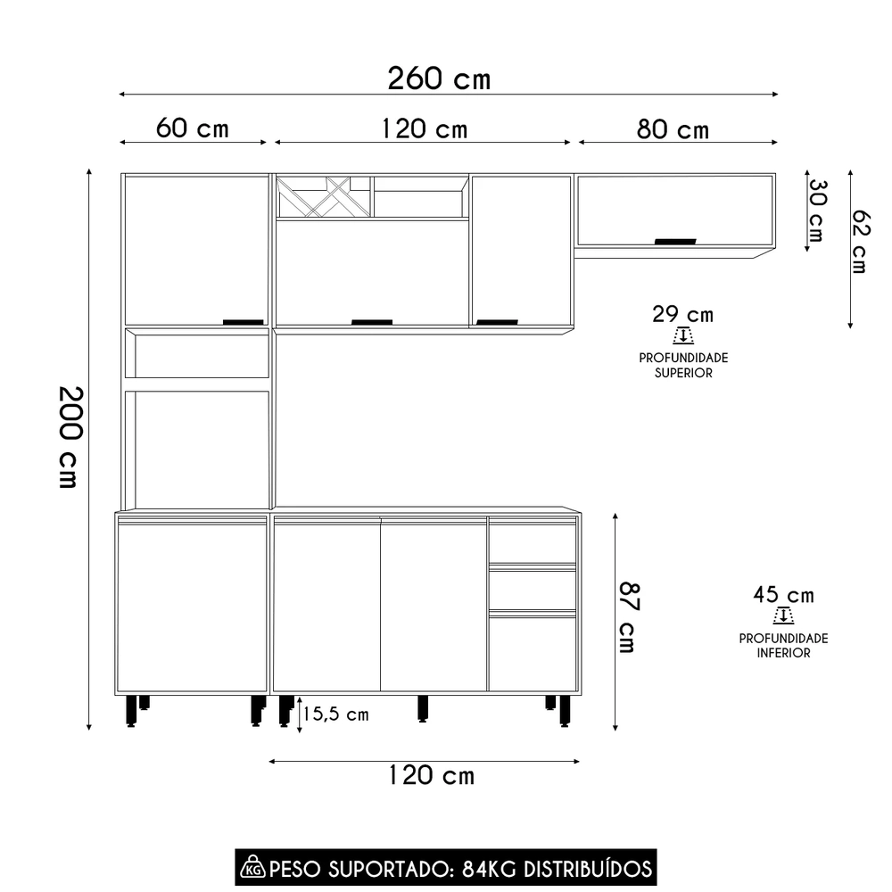 Armário de Cozinha CP02 260cm Nala Freijó UV/Off Acetinado Z44 - Mpozenato
