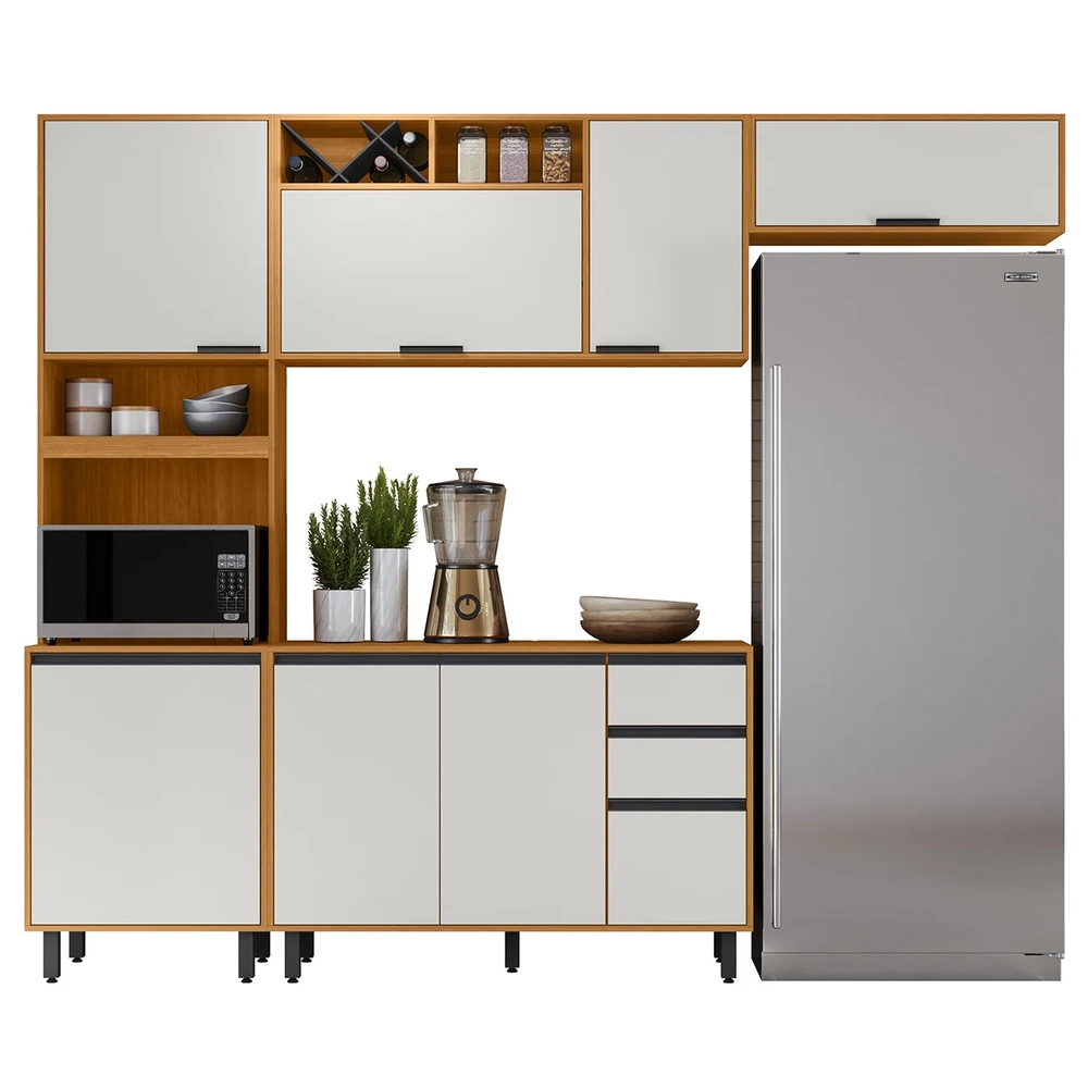 Armário de Cozinha CP02 260cm Nala Freijó UV/Off Acetinado Z44 - Mpozenato