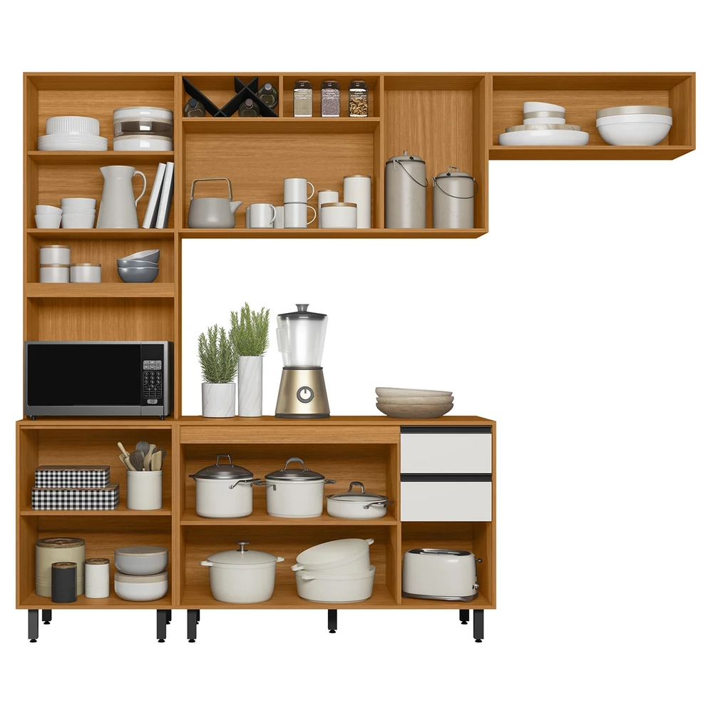 Armário de Cozinha CP02 260cm Nala Freijó UV/Off Acetinado Z44 - Mpozenato