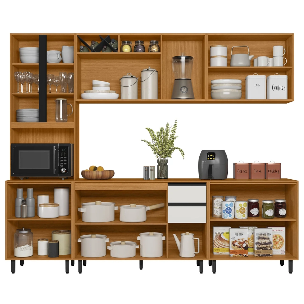 Armário de Cozinha CP03 260cm Nala Freijó UV/Off Acetinado Z44 - Mpozenato