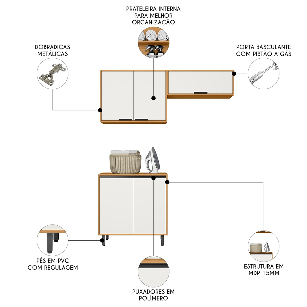 Armário Multiuso Lavanderia Nala Freijó UV/Off Acetinado Z44 - Mpozenato