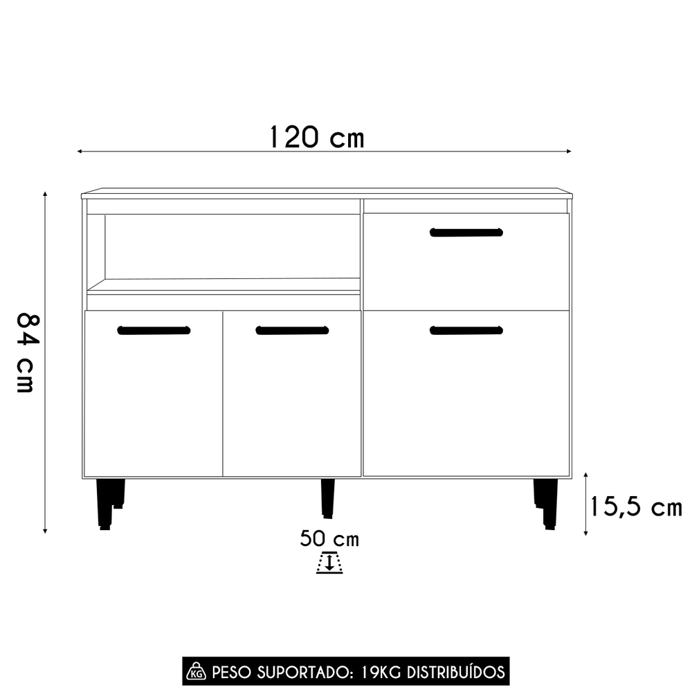 Balcão de Cozinha e Tampo 120cm Ema Freijó UV/Off Acetinado Z44 - Mpozenato