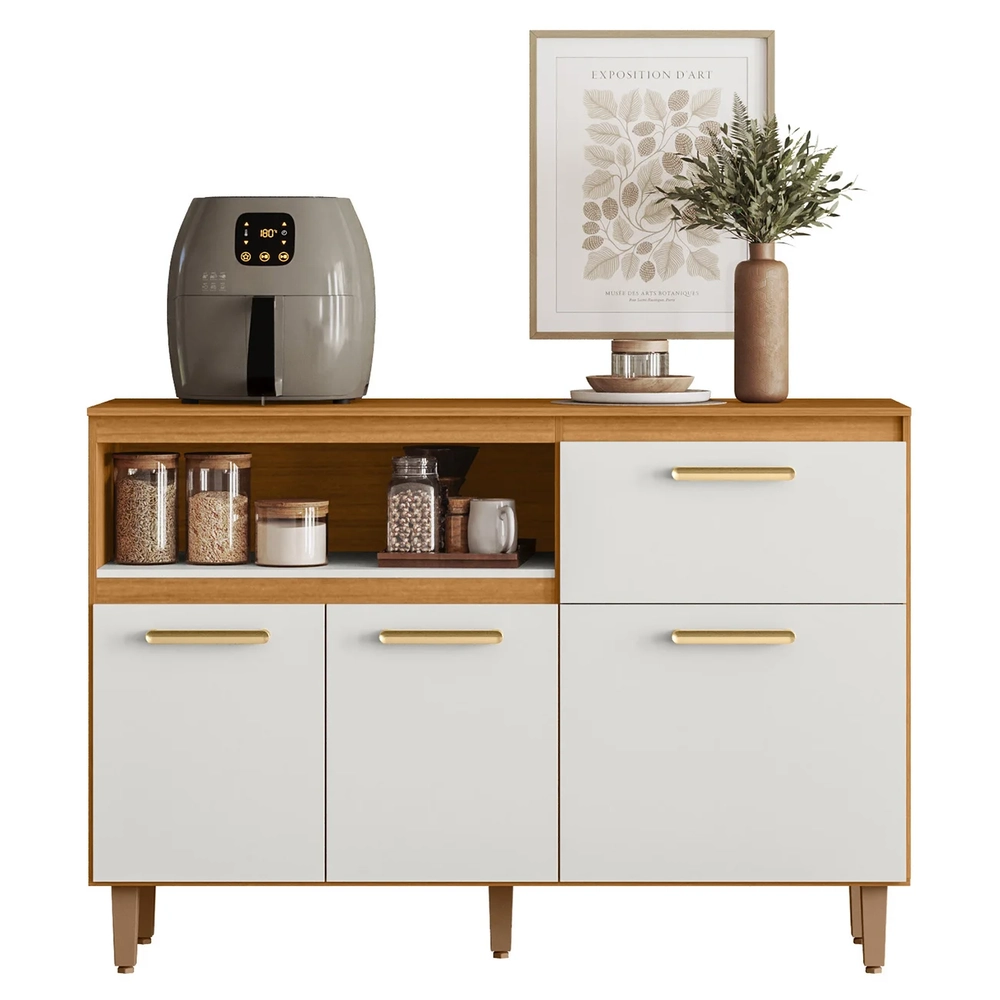 Balcão de Cozinha e Tampo 120cm Ema Freijó UV/Off Acetinado Z44 - Mpozenato