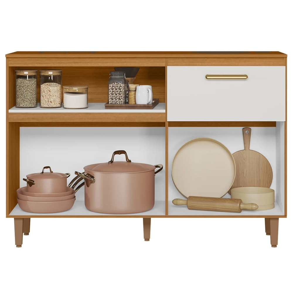 Balcão de Cozinha e Tampo 120cm Ema Freijó UV/Off Acetinado Z44 - Mpozenato