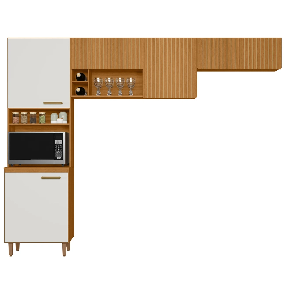 Armário de Cozinha Ema Freijó UV/Off Acetinado/Ripado Frisado Z44 - Mpozenato