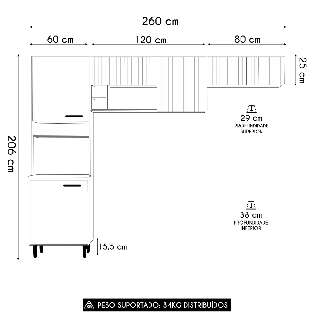 Armário de Cozinha Ema Freijó UV/Off Acetinado/Ripado Frisado Z44 - Mpozenato